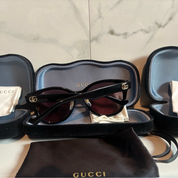 Gucci 💅🏻✨ Black Designer GG Round Designer Sunglasses GG1002SK 002 56-20-145 - Picture 6 of 10